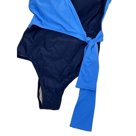 Kona Sol Blue Colorblock Wrap Front One-Piece Swimsuit Medium NWT - Picture 5 of 12